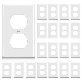 BESTTEN 20 Pack 1-Gang Duplex Wall Plate, Standard Size, Unbreakable Polycarbonate Receptacle Outlet Cover and Switch Cover, UL Listed, White