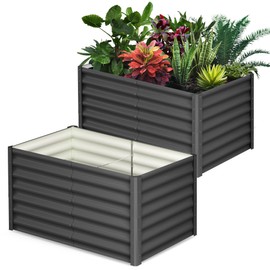 Raised Garden Bed Set of 2, 6x3x2FT Galvanized Raised Garden Bed, Outdoor Large Planter Raised Beds Open Base with Safety Edge and Glove for Vegetables Flowers Ground Planter, Dark Gray
