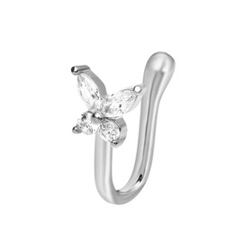 Wendalern Crystal Butterfly Nose Ring Silver Fake Septum Nose Rings Tiny Butterfly Nose Rings Spikes U-shaped Clip On Nose Stud Flexible Nose Ring Spikes Jewellery for Women Girls