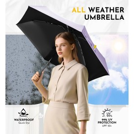 Lilac Travel Compact Mini Umbrella for Rain Lightweight UV Sun Protection, Portable Pocket-Sized small Umbrella with Quickdraw & Case for Women, Men & Kids 1Pack