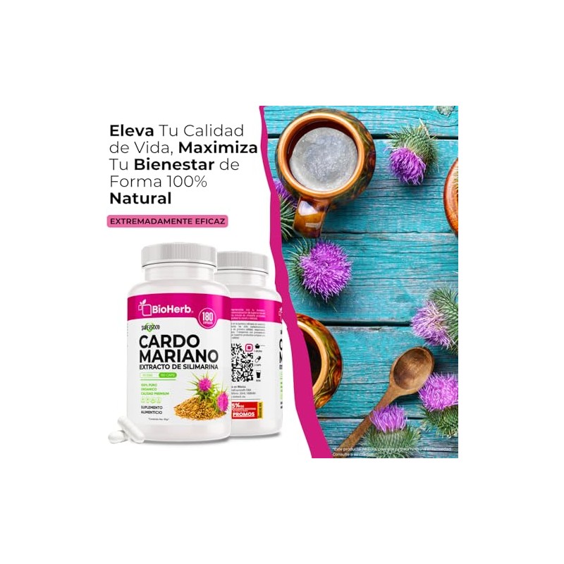 BioHerb® | Cardo Mariano, Extracto 80% Silimarina, 180 Cápsulas de