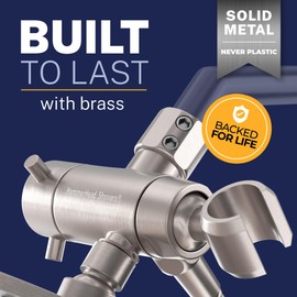 HammerHead Showers Solid Metal 3-Way Shower Diverter Valve with Shower Head Holder, Universal Splitter for Handheld Spray Wand and Rain Showerhead, Brushed Nickel