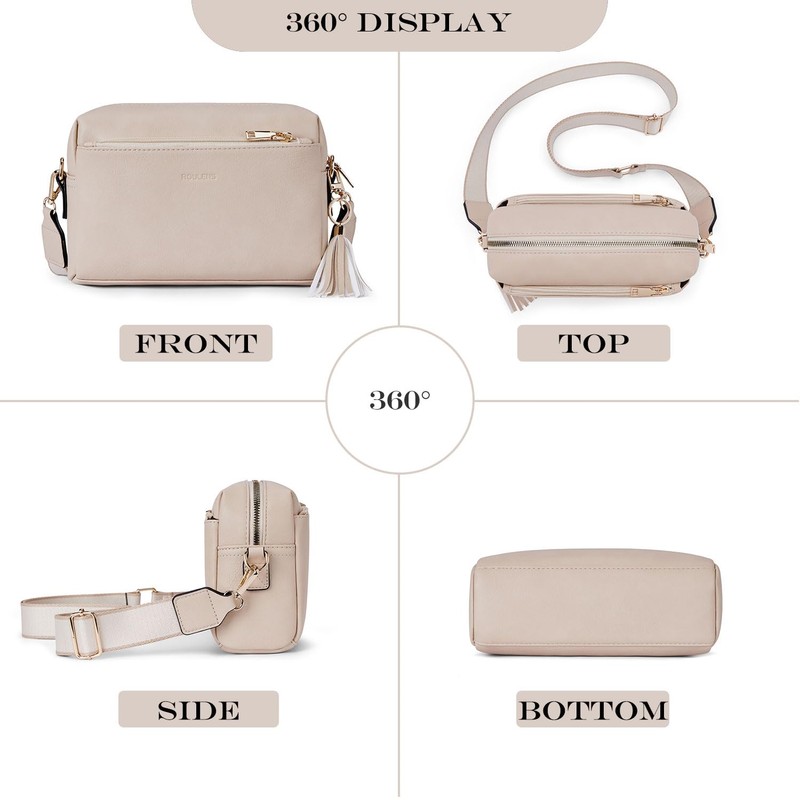 Roulens Triple Zip Small Crossbody Bag for women,Wide Strap Cell