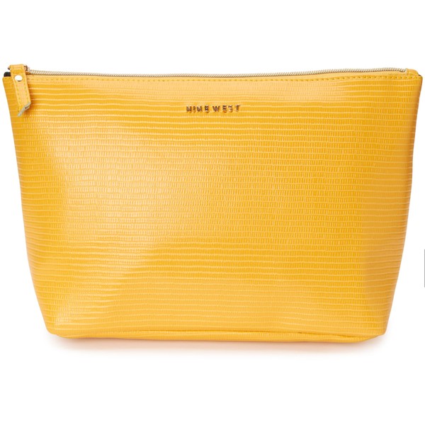 NINE WEST Ladies Cosmetic Bag - Travel Makeup and Toiletries Zipper Wedge Bag, Yellow Snake