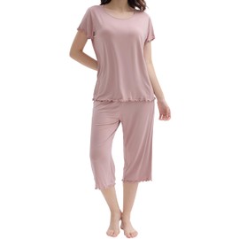 Joyaria Capri Cooling Pajamas for Women Night Sweats Ldies Bamboo Viscose Pajamas Summer Moisture Wicking Sleepwear Blushing Pink Large