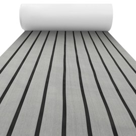 JKYGINGD EVA Foam Decking Non-Slip Self-Adhesive Flooring Faux Teak Marine Mat Boat Carpet Sheet for Motorboat RV Yacht (Grey with Black Seam Lines, 96" x 24" 16sqft)