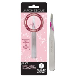 Japonesque Smart Guide Slant Tweezers – Precision Eyebrow Plucking Tool with Slant Tip, Stainless Steel Hair Removal