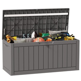 EAST OAK Outdoor Storage Box, 90 Gallon Deck Box, Waterproof Resin Storage Bin for Patio Cushions, Gardening Tools, Lockable, UV Resistant, Grey