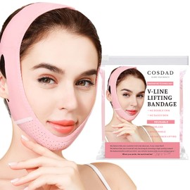 COSDAD COSDAD Facial Slimming Strap with Mouth Tape Functionality, Purely Physical and Side Effect-Free, Breathable and Comfortable V Line Face Lifting Band, Reusable, One Size Fits All - Pink