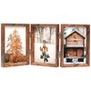 TOFOREVO 5x7 Triple Picture Frame Rustic Brown Wooden Hinged Beveled
