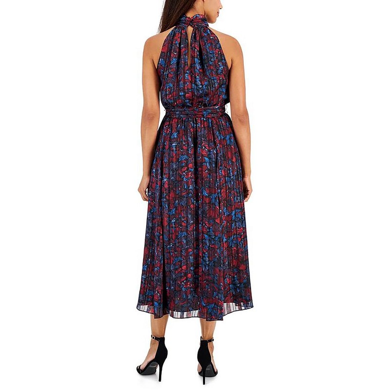 Twist Neck Printed Halter MIDI Dress