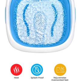HoMedics Compact Pro Spa Collapsible Footbath with Heat Maintenance, Vibration Massage, ACU-Node Surface, Improves Circulation, Soothe Tired Muscles, Tub for Easy Storage, Blue and White