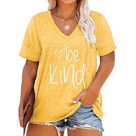 Plus Size Be Kind Shirts Womens V Neck Tshirt Graphic Tees Teacher Short Sleeve Summer Tops 4X Yellow