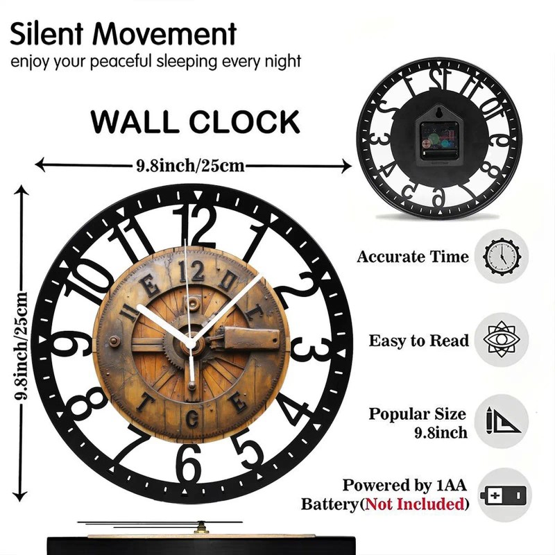 25cm Circular Iron Wall Clock with a Nautical Sextant Designsheet