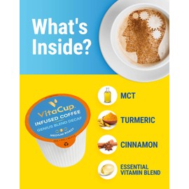 VitaCup Genius Decaf Coffee Pods 64ct w/ KETO MCT Oil, Turmeric, & Vitamins for Metabolism & Focus in Recyclable Single Serve Pod Compatible with K-Cup Brewers Including Keurig 2.0