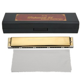 24 Hole Tremolo Harmonica Harp Wind Musical Instrument for Beginner Children GiftGold E Key