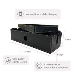 NEET Cable Management Box Large, Computer Cord Organizer, Hide and Conceal, Power Cable Organizer, Computers and Desks, Black Stitched Leather