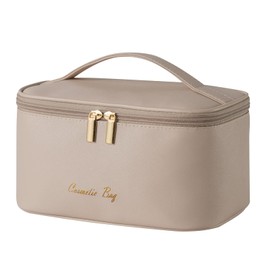KITENROM Makeup Bag Portable Travel Cosmetic Bag with Brush Holder，Waterproof Make Up Bag For Women with Handle Light Khaki