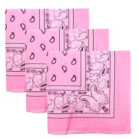 3 PK Cowboy Bandanas 100% Cotton 22 x 22 inch - Pink