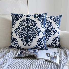 BAOKU 1PCS Blue Classical Embroidered Pillow Covers Decorative Cushion Covers Pillow Cover for Home Bed Room Decor 18X18 Inch 45x45cm