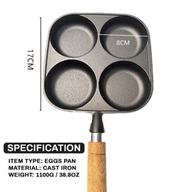 Sunicon 4 Cup Eggs Pan, Cast Iron Fried Egg Pan, Pancake Pan Nonstick Cooker for Breakfast Omelet Pan Versatile Breakfast Skillet for Induction Cooktop Gas Stove