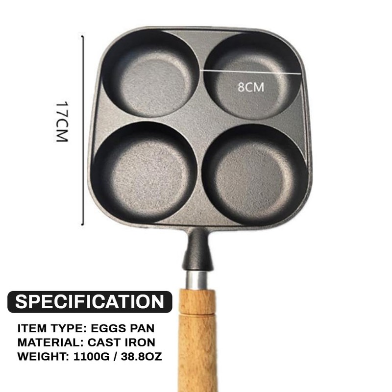 Sunicon 4 Cup Eggs Pan, Cast Iron Fried Egg Pan,