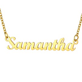 Samantha Gold Necklace Statement Name Bar Necklace For Women Teen Girls, Best Gift for Love
