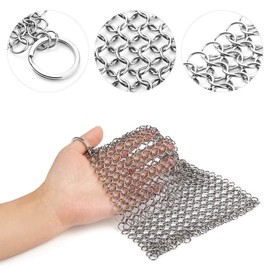 PIBC Cast Iron Cleaner 8"x6" 316L Stainless Steel Chainmail Scrubber for Griddle Skillet Dutch Oven Wok Stainless Steel Pot Cast Iron Pan