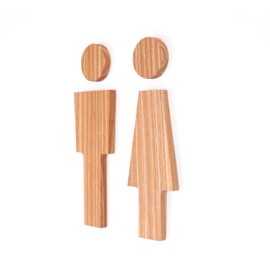 Light Beige Adhesive Wooden WC Sign - Men and Women Bathroom Signs, for Restroom, Bathroom Door and Wall, Toilet, Washroom, Water Closet Sign for Home and Office