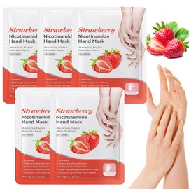 Hand Mask with Strawberry Extract, Pack of 5, Hand Mask, Moisturising Gloves, Natural Nutrient Supply, Softener for Rough Hands, Skin Smoothing Effect, Dryness Prevention