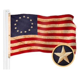 G128 Combo Pack: American USA Tea-Stained Flag 5x8 Ft & Betsy Ross Tea-Stained Flag 5x8 Ft | Both ToughWeave Pro Series Embroidered 420D Polyester, Embroidered Design, Indoor/Outdoor, Brass Grommets