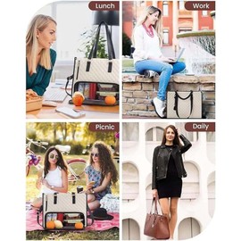 Gkfhv 2 in 1 Tote Bag Lunch Bag Combo,Lunch Tote Bag for Women, Large Convertible Laptop Work Handbag for Women (Khaki)