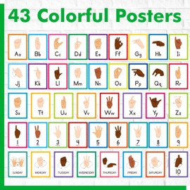 ASL Alphabet Line Bulletin Board Set, 43pcs Letters Numbers Week Sign Language Decorations, 26 Letters/7 Days of the Week1-10 Numbers Small Posters for Preschool, Kindergarten Classroom Decorations