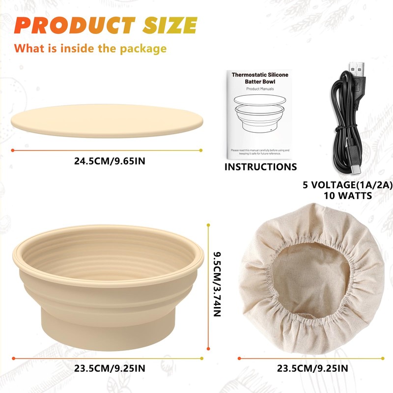 Heating Sourdough Bread Proofing Basket - 9 Inch Foldable Silicone