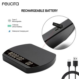 FELICITA ARC Coffee Scale, Electronic Espresso Scale and Pour-Over Coffee Scale with Timer, 0.1g Accurate, Water Flow Rate and Auto Timing Functions with 5 Working Modes