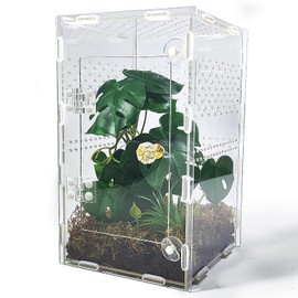 Furatune Acrylic Jumping Spider Enclosure Large 6”x6”x10” with Front Door, Arboreal Tarantula Enclosure, Praying Mantis Habitat for Spider, Mantis, Snail, Tarantula, Isopods, Beetles, Millipedes