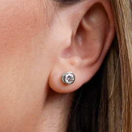 TJC Moissanite Stud Earrings In 14K White Gold Plated 925 Sterling Silver for Women Push Back Bezel Setting