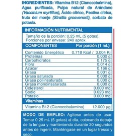 Bioganic Vitamina B12 Líquida Sublingual, Vegana, Sin Azucar, Sin Gluten, Sabor Arándano, Rinde Hasta 8 Meses  Presentación de 240 Tomas en envase de 