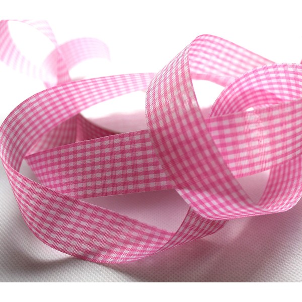 CaPiSo 25 m Checked Ribbon 25 mm Vichy Gift Ribbon Country House Style (Small Checked Pink)