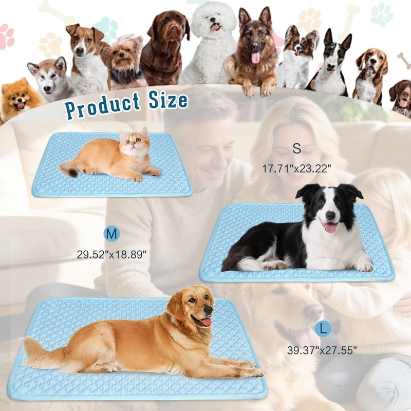 Dog Cooling Mat 2.0, Blue,Thick Long-lasting Cooling Mat for Dogs,