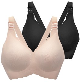 MomWills Nursing Bras for Breastfeeding, Seamless Ultra Comfort Maternity Bra, Natural Shape Wirefree Push Up Bras for Womens, Pregnancy Sleep Bralette, 2Pack