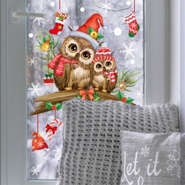 HOTIYOK Christmas Sticker, Window, Wall Sticker, Cartoon, Owl, Christmas Branches, Christmas Stickers, Window Stickers, Stylish, Wallpaper, Static, Stick-on Window, Stylish, Removable, Christmas,
