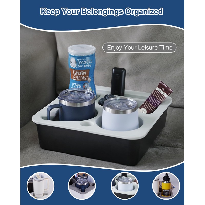 Couch Cup Holder Tray, Bonfixe Stable Couch Caddy for Bed