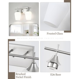 Osimir 2 Lights Bathroom Light Fixture, 15 Inch Brushed Nickel Bathroom Vanity Lights Over Mirror, Modern Bath Wall Sconce Light with Frosted Glass, OS-YQ9167-2BNW