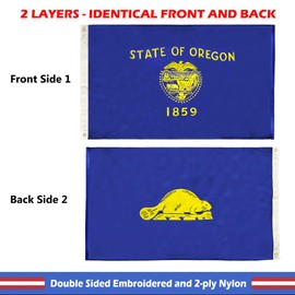 WINBEE Oregon State Flag 3x5 Ft - Premium Double Sided Embroidered, 2-ply Heavy Duty Nylon, Sewn Stripes and Brass Grommets. All Weather American Oregon Flags Banner Great for Ondoor and Intdoor Decor