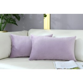 mixeoo Comfy Lavender Throw Pillow Covers Decorative Lumbar Solid Rectangle Thick Velvet Super Soft Cushion Cases Home Decor for Sofa Couch Living Room Chair, Set of 2, 12 x 20 Inch