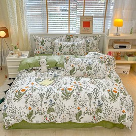 CLOTHKNOW King Comforter Set Floral 3Pcs Boho Comforter Floral Bedding Comforter Sets Sage Green Comforter Botanical King Size Comforter Sets