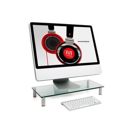 Monoprice Multimedia Desktop Stand 22 Inch x 9.5 Inch - Stand & Riser, Laptop Stand, Desktop TV Stand w/ Height Adjustable Legs - Workstream Collection, Clear