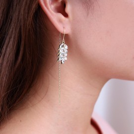 Inateannal Vintage Crystal Leaf Drop Earrings Long Threader Chain Earrings Gold CZ Leaf Dangle Earrings Tassel Bar Threader Earrings Jewellery for Women and Girls, Zinc