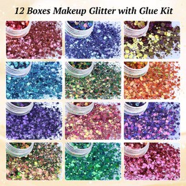 Sinyanail Chameleon Chunky Glitter,Holographic Mermaid Laser Flakes Nail Art Sequins Cosmetic Glitter Powder Accessories with Quick Dry Makeup Glue and Nail Pen Brushes(Glitter-Chameleon)